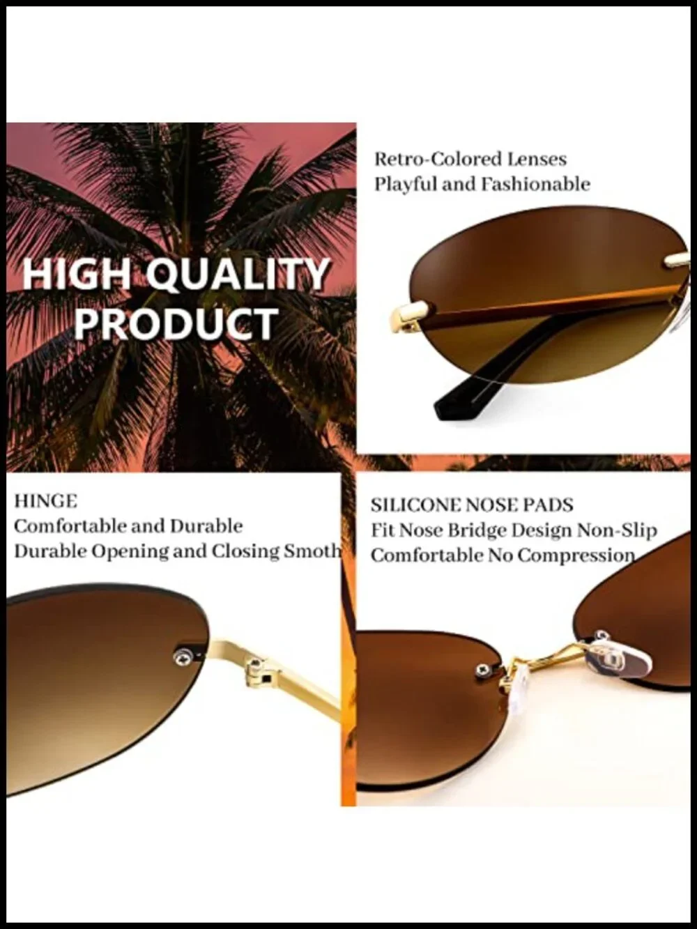 Rimless Oval Sunglasses Retro Y2K UV400 Metal Frame